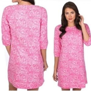 Lauren James Womens Sz Small Libby Dress Print Pink Half Sleeve Soft Cotton